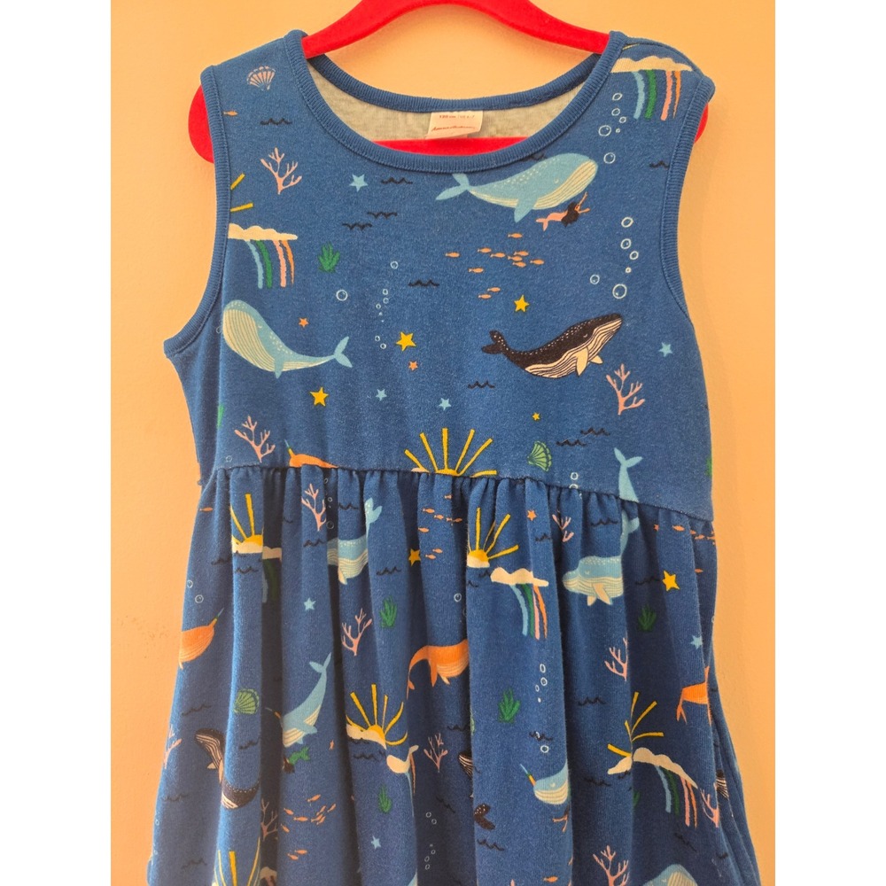 Hanna Andersson Blue Whale Rainbow Sleeveless Pocket Play Dress Kids 6-7 120cm - Picture 2 of 4
